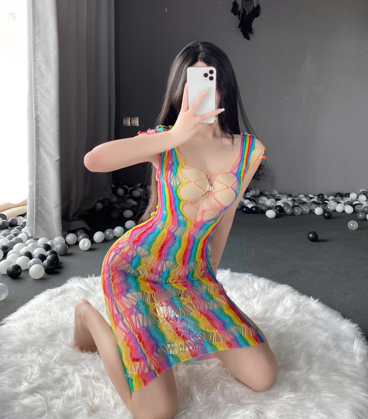 Rainbow skirt V1 彩虹渔网连体衣V1 1430