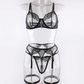 Black lacy chain lingerie bikini 3pc set 黑色链条蕾丝3件套三点式内衣 1441