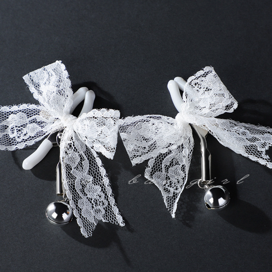 Nipple clamp lace tie with bell BDSM (White/Black) 乳夹蕾丝铃铛 BDSM  1554