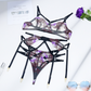 Purple floral lingerie bikini 3pc set 紫色花园蕾丝三件套三点式内衣 1123