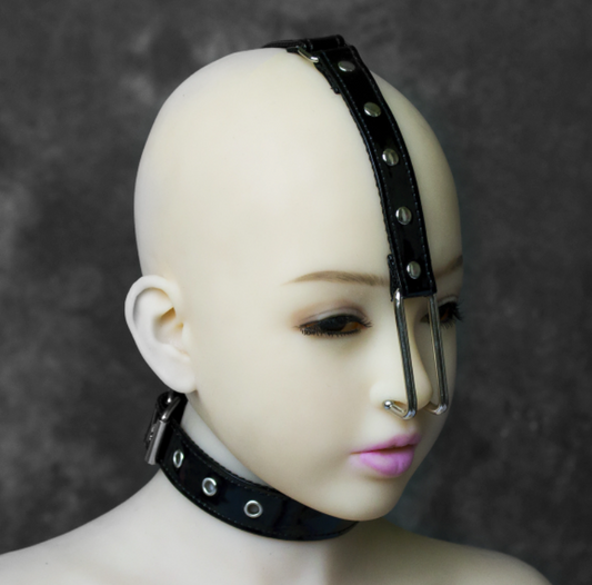 Leather face mask harness nose choker/collar BDSM  鼻勾面部束缚 BDSM  1203