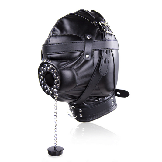 Black leather head mask restraint bondage BDSM 皮革头部封闭口塞束缚调教BDSM 1253