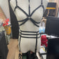 Black hollow stripe harness lingerie costume 2pc 镂空塑身线制服 1119